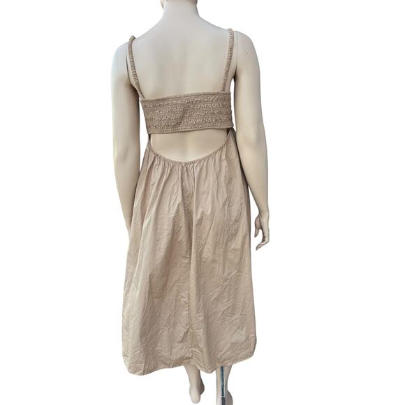 Old Navy XL Tan Smocked Cutout Back Midi Dress NWT - Picture 5 of 8